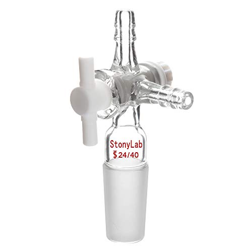 stonylab Vakuum-Glas 3-Wege Durchflussregler Adapter, 3-Way Flow Control Adapter Borosilikatglas Adapter mit Standard 24/40 Gelenk und PTFE Absperrhahn für Labor von stonylab