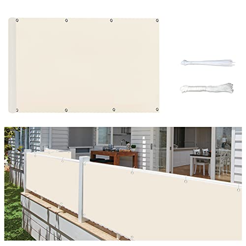 Stootrel Balkonschutz Balkonabdeckung, 100 X 250CM Blickdichte Balkonumspannungen Balkonabdeckung Wind&UV Schutz Wasserdicht Balkonumrandung mit Ösen und Kordel, Creme von Stootrel