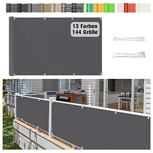 Stootrel Balkonschutz Balkonabdeckung, 90 X 350CM Blickdichte Balkonumspannungen Balkonabdeckung Wind&UV Schutz Wasserdicht Balkonumrandung mit Ösen und Kordel, grau Stootrel Balkonschutz Balkonabdeckung, 90 X 350CM Blickdichte Balkonumspannungen Balkonabdeckung Wind&UV Schutz Wasserdicht Balkonumrandung mit Ösen und Kordel, grau von Stootrel