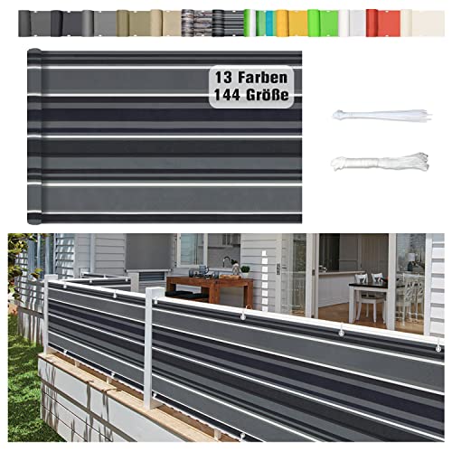 Stootrel Balkonschutz Balkonabdeckung, 90 X 500CM Blickdichte Balkonumspannungen Balkonabdeckung Wind&UV Schutz Wasserdicht Balkonumrandung mit Ösen und Kordel, Schwarz und weiß von Stootrel