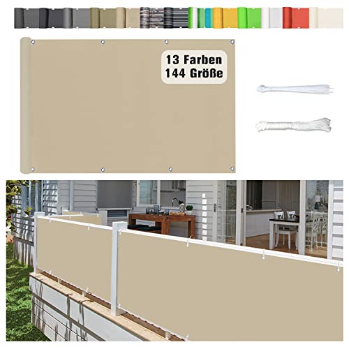 Stootrel Balkonschutz Balkonabdeckung, 90 X 650CM Blickdichte Balkonumspannungen Balkonabdeckung Wind&UV Schutz Wasserdicht Balkonumrandung mit Ösen und Kordel, Sandfarbe Stootrel Balkonschutz Balkonabdeckung, 90 X 650CM Blickdichte Balkonumspannungen Balkonabdeckung Wind&UV Schutz Wasserdicht Balkonumrandung mit Ösen und Kordel, Sandfarbe von Stootrel