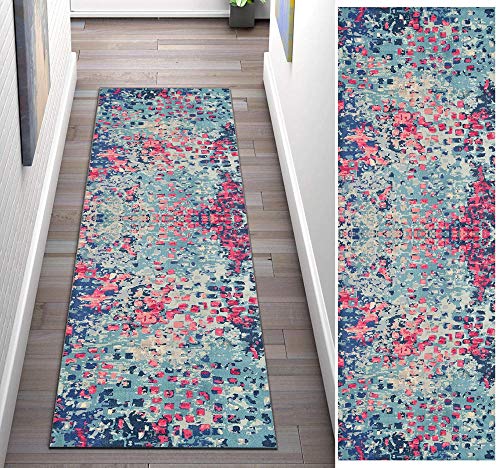 Stootrel Teppich Läufer Flur Vintage Blau 50X100cm rutschfest Waschbar Teppichläufer Lange Küchenläufer Korridor Modern Kurzflor Flur Läufer Teppiche Wohnzimmer Teppich,Anpassbar von Stootrel