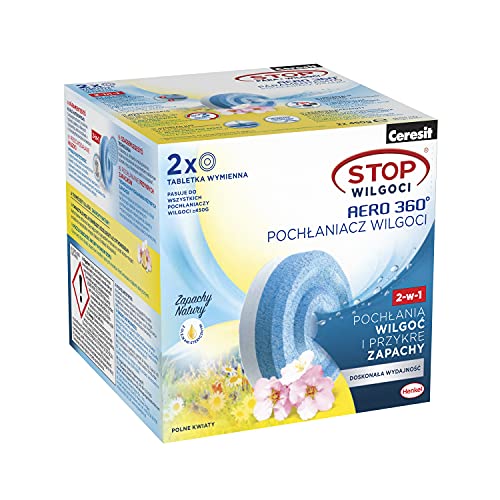 Ceresit STOP Feuchtigkeit AERO 360° Wiesentabletten Blumen Feuchtigkeitsabsorberpatronen, moderne Feuchtigkeitsabsorbierende Tabletten, saugfähiger Geruchsneutralisierer, 2x450g von Stop Wilgoci