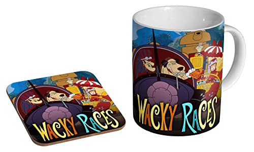 Stopper Wacky Races Poster – Keramik-Kaffeetasse + Untersetzer Geschenkset von Stopper