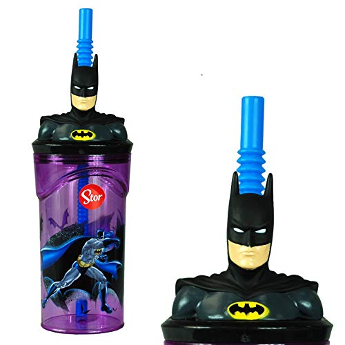 Batman 3D-Figur, Kunststoffbecher mit flexiblem Strohhalm, 360 ml, 7 cm Durchmesser x 14 cm Höhe, stabiler Trinkbecher von Stor S.L.