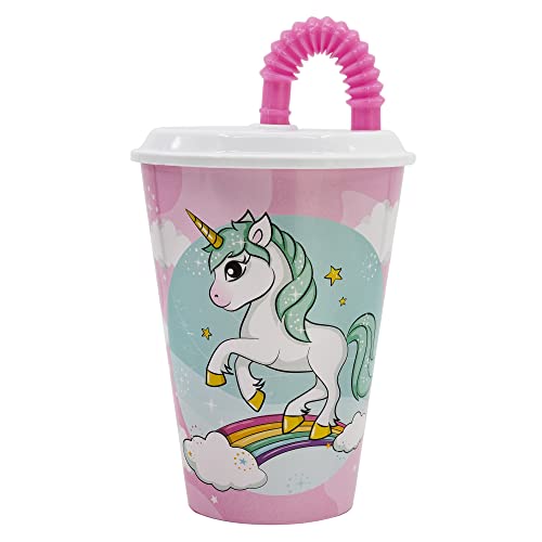 430 ml Einhörner - Regenbogen Mehrwegbecher für Kinder mit Deckel und Strohhalm - Regenbogen von Stor