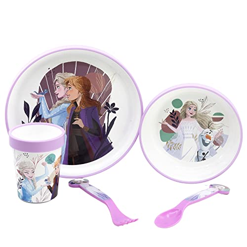 5-TEILIGES KINDERGESCHIRR MIT RUTSCHFESTEM BODEN. TELLER, SCHÜSSEL, 260ML GLAS UND BESTECK. BPA-FREI | FROZEN TRUST THE JOURNEY von Stor