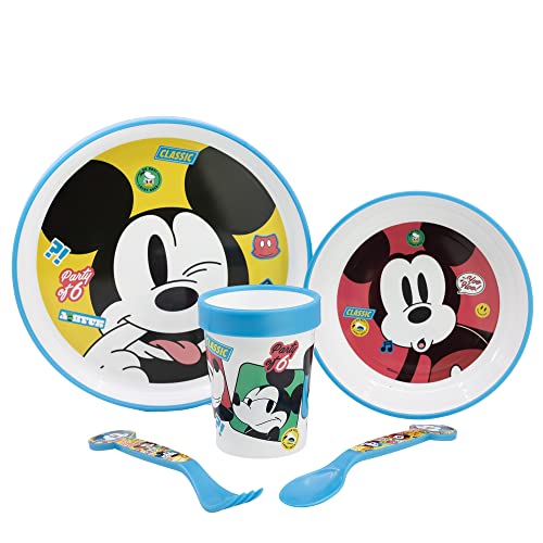 5-TEILIGES KINDERGESCHIRR MIT RUTSCHFESTEM BODEN. TELLER, SCHÜSSEL, 260ML GLAS UND BESTECK. BPA-FREI | MICKEY MOUSE FUN-TASTIC von Stor