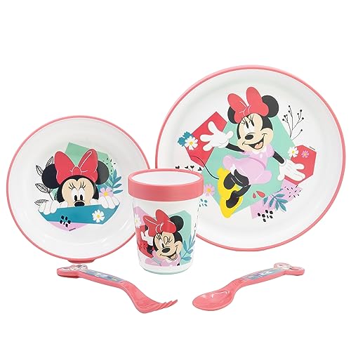 5-TEILIGES KINDERGESCHIRR MIT RUTSCHFESTEM BODEN. TELLER, SCHÜSSEL, 260ML GLAS UND BESTECK. BPA-FREI | MINNIE MOUSE MOUSE BEING MORE MINNIE MOUSE, Rose 5-TEILIGES KINDERGESCHIRR MIT RUTSCHFESTEM BODEN. TELLER, SCHÜSSEL, 260ML GLAS UND BESTECK. BPA-FREI | MINNIE MOUSE MOUSE BEING MORE MINNIE MOUSE, Rose von Stor