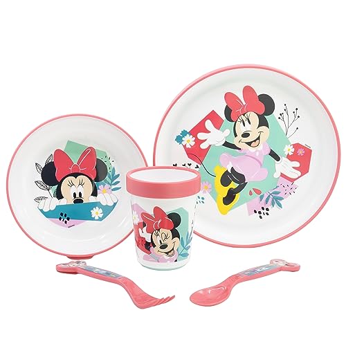 5-TEILIGES KINDERGESCHIRR MIT RUTSCHFESTEM BODEN. TELLER, SCHÜSSEL, 260ML GLAS UND BESTECK. BPA-FREI | MINNIE MOUSE MOUSE BEING MORE MINNIE MOUSE von Stor