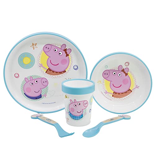 Stor 41205 Kindergeschirr mit rutschfester Bodenplatte, Schüssel, 260-ml-Glas und Besteck, BPA-Frei, Peppa Pig-Kern, Spülmaschinenfest, 5-Teilig, Rosa Stor 41205 Kindergeschirr mit rutschfester Bodenplatte, Schüssel, 260-ml-Glas und Besteck, BPA-Frei, Peppa Pig-Kern, Spülmaschinenfest, 5-Teilig, Rosa von Stor
