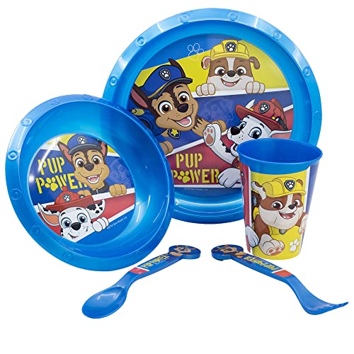 5-TEILIGES KINDERGESCHIRRSET. TELLER, SCHÜSSEL, 260ML GLAS UND BESTECK. BPA-FREI | PAW PATROL PUP POWER von Stor