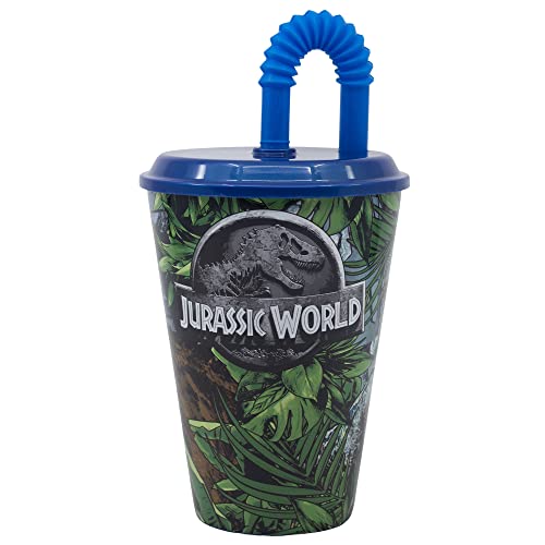 Jurassic World 430ml wiederverwendbarer Becher für Kinder mit Deckel und Strohhalm von Stor