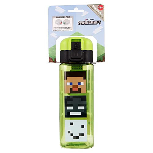 Minecraft | Kinder wiederverwendbare Flasche mit Anti-Tropf-System und Tragegriff - einfache Push-Button-Öffnung - Bpa frei - leichtes und langlebiges Material - Kapazität 550 ml von Stor