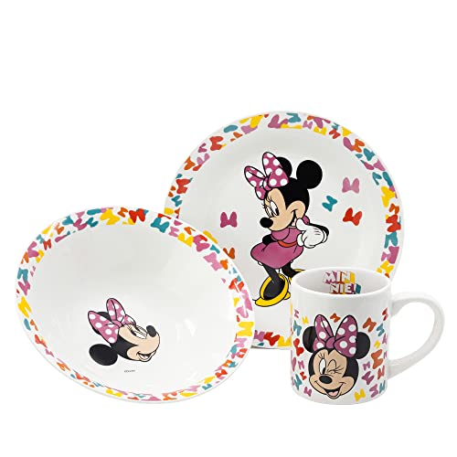 Minnie Mouse Snack-Set aus Keramik in Geschenkbox, 3 Stück (Schüssel, Teller, Tasse) von Stor