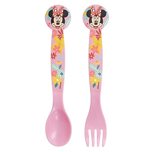 SET MIT 2 KINDERBESTECKEN. HERGESTELLT AUS BPA-FREIEM KUNSTSTOFF | MINNIE MOUSE MOUSE SPRING LOOK von Stor