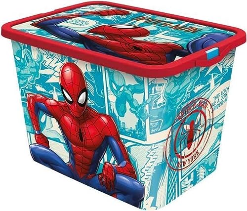 Stor DEKORIERTE AUFBEWAHRUNGSBOX. 23 L FASSUNGSVERMÖGEN | Spiderman Comic Book # SCATOLA PORTAOGGETTI, Plastic, bunt, no aplica von Stor