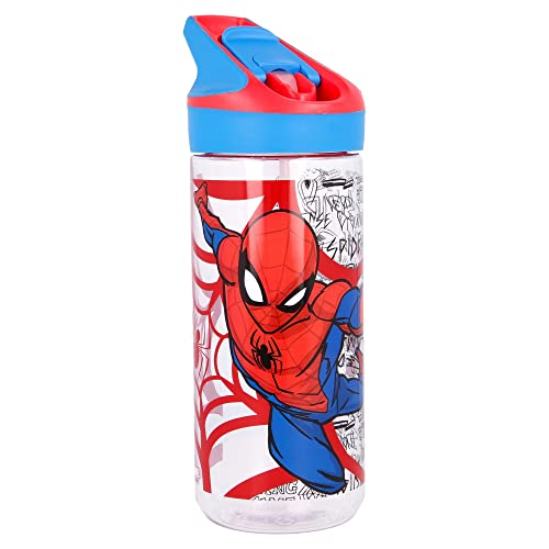 Spiderman | Wiederverwendbare Tritan-Flasche für Kinder | Wiederverwendbare Wasserflasche mit Anti-Tropf-System und Silikon-Strohhalm - leicht zu öffnen mit Druckknopf - Bpa frei - Kapazität: 620 ml von Stor