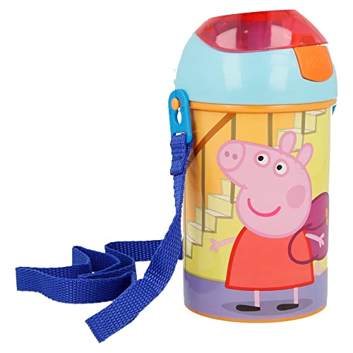 Stor 48669 450ML POPUP Robot Flasche | Peppa Pig Wutz Bottiglia, Pink/Blau von Stor