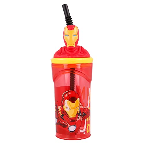 Wiederverwendbarer Kinderbecher mit Strohhalm und Deckel mit 3d Figur und 360 ml Fassungsvermögen : The Avengers - Avengers Comic Heroes Iron Man von Stor