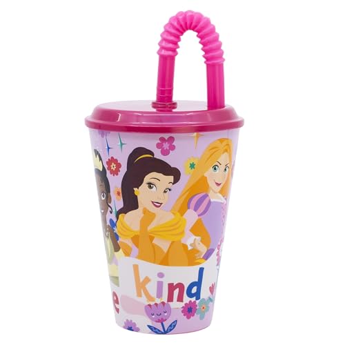 Stor Disney Wiederverwendbarer Kinderbecher mit Deckel und Strohhalm, 430 ml, Prinzessinnen von Stor