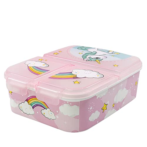 Stor Einhörner - Regenbogen | Sandwich-Box mit 3 Fächern für Kinder - Kinder-Lunch-Box - Snack-Halter - dekorierte Lunch-Box von Stor