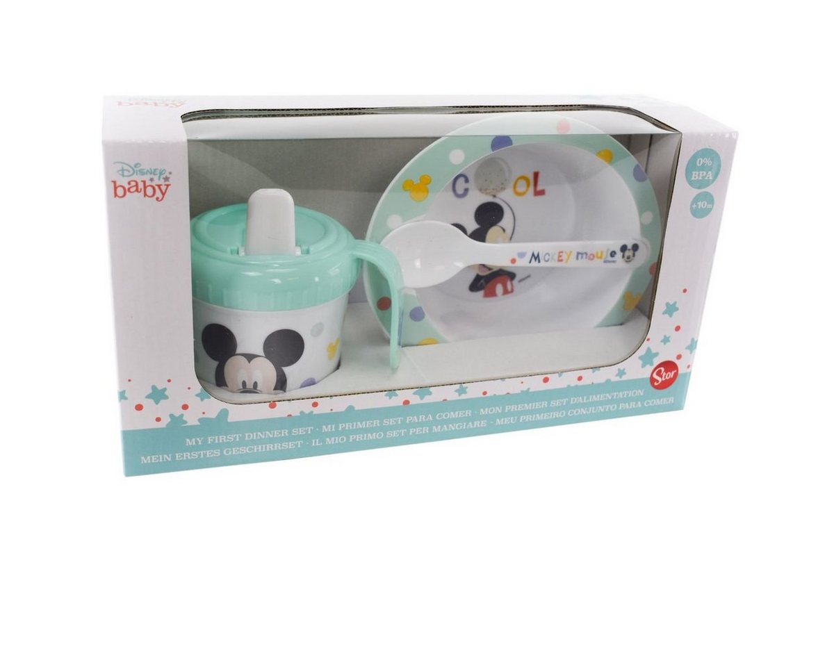 Stor Kindergeschirr-Set Disney Baby Kindergeschirr & Trinklernbecher mit Mickey / Minnie Motiv (3-tlg), 1 Personen, Kunststoff, für Mikrowellen geeignet von Stor