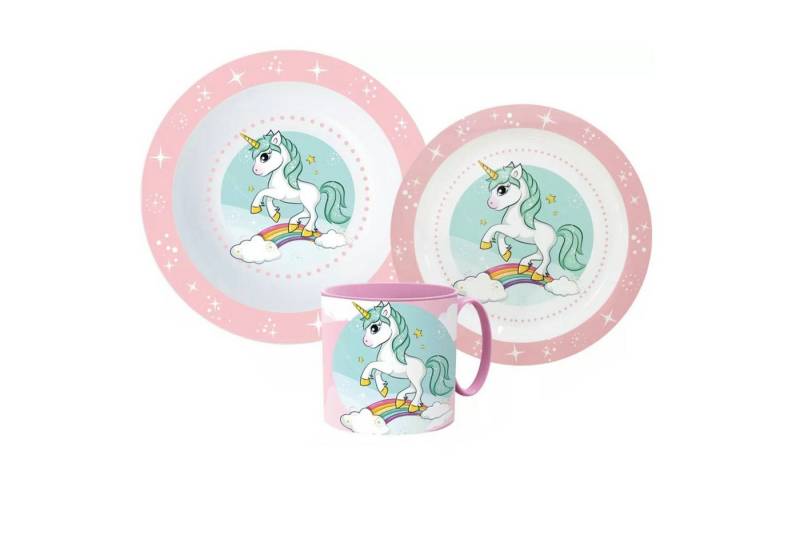 Stor Kindergeschirr-Set Kleines Einhorn Unicorn Kinder Geschirr-Set 3 tlg (3-tlg), 1 Personen, Kuststoff, Becher Teller Schüssel von Stor