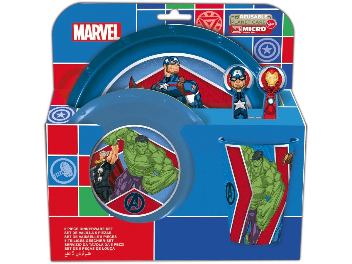 Stor Kindergeschirr-Set Marvel Avengers Plastik Geschirr Set 5-Teile Kunststoffset für Kinder von Stor