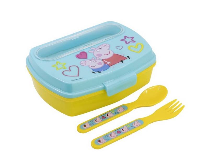 Stor Lunchbox Peppa Pig Kinder Brotdose mit Besteck Lunchbox Pausenbox Schulbrotbox, (3-tlg., dreiteilig, Gabel, Löffel, Brotdose), Geschmacksneutral von Stor