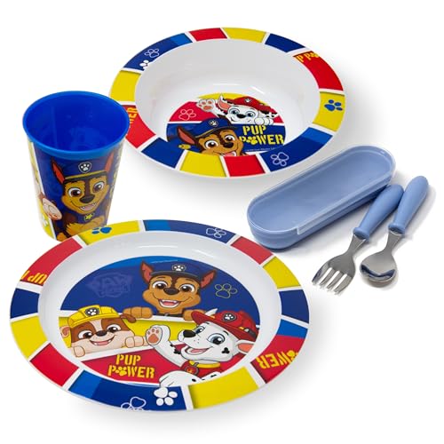 Stor Paw Patrol Geschirr Set mit Kinderbesteck - Geschirrset mit Kinderteller, Schüssel, Trinkbecher & Besteck - Kinder Essen Set für Jungen & Mädchen - Essgeschirr Wiederverwendbar & BPA frei von Stor
