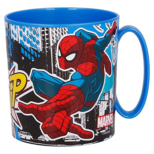 350 ml wiederverwendbarer, mikrowellengeeigneter Plastikbecher für Kinder - Spiderman Streets 1 Stück (1er Pack) von Stor