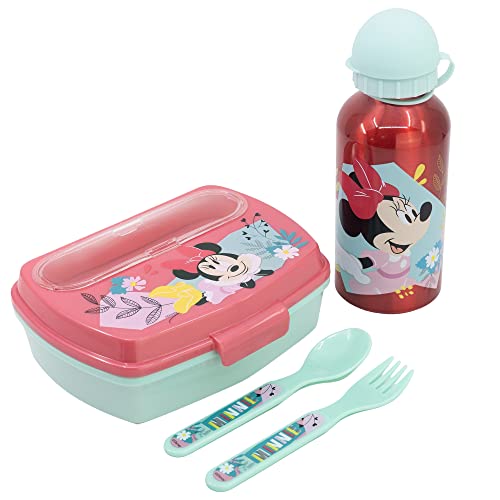 Stor URBAN SCHULANFANGS-SET MIT 400ML-ALUMINIUMFLASCHE UND BROTDOSE MIT BESTECK | MINNIE MOUSE MOUSE BEING MORE MINNIE MOUSE von Stor