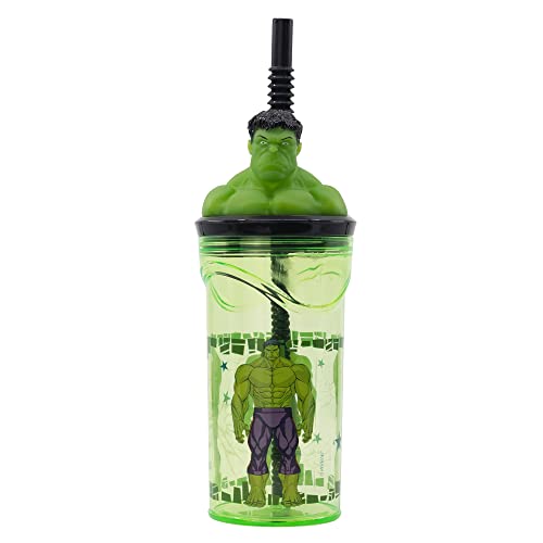 Stor WIEDERVERWENDBARER KINDERBECHER AUS BPA-FREIEM KUNSTSTOFF 430 ML MIT 3D-FIGUR AUF DEM DECKEL | AVENGERS HULK, Grün von Stor