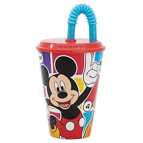 Stor WIEDERVERWENDBARER KINDERBECHER MIT STROHHALM AUS BPA-FREIEM KUNSTSTOFF 430 ML | MICKEY MOUSE BETTER TOGETHER, Bunt von Stor