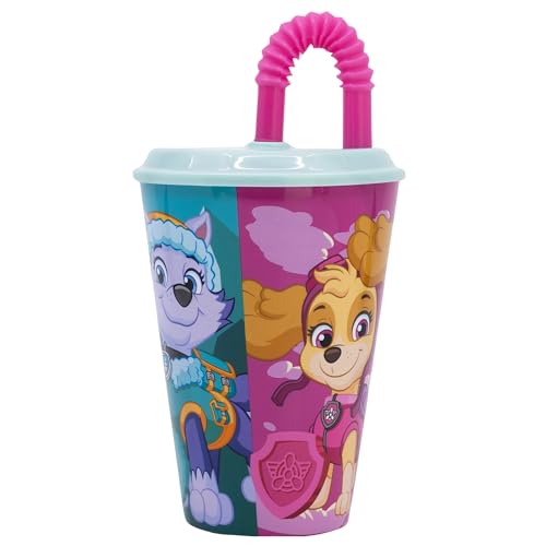 Stor Wiederverwendbarer Kinderbecher mit Deckel und Strohhalm, 430 ml, Paw Patrol Girl von Stor