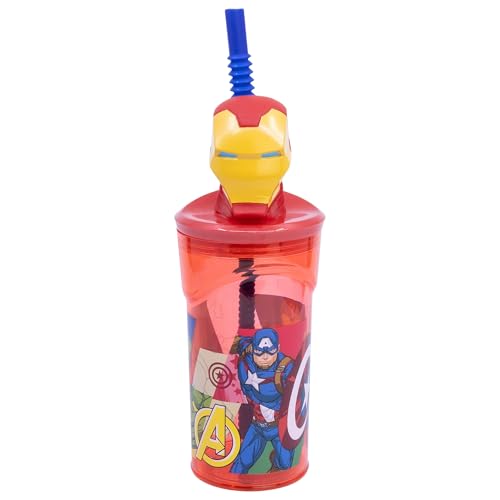 Stor Wiederverwendbarer Kinderbecher mit Strohhalm und Deckel mit 3D-Figur und Fassungsvermögen von 360 ml, Iron Man - Avengers Stor Wiederverwendbarer Kinderbecher mit Strohhalm und Deckel mit 3D-Figur und Fassungsvermögen von 360 ml, Iron Man - Avengers von Stor