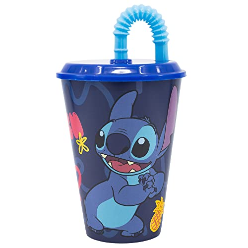 WIEDERVERWENDBARER KINDERBECHER MIT STROHHALM AUS BPA-FREIEM KUNSTSTOFF 430 ML | STITCH PALMS von Stor