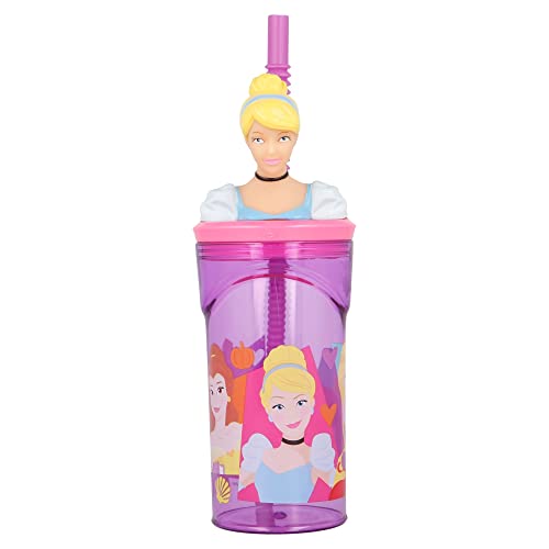 Wiederverwendbarer Kinderbecher mit Strohhalm und Deckel mit 3D-Figur und 360 ml Fassungsvermögen |Disney Princesses von Stor