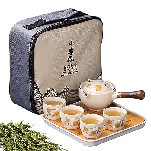 Magische Teekanne Katze | Teekanne und Tasse aus Keramik | Süßes Kätzchen Chinesisches Gongfu Tee-Set | Tragbare Teemaschine mit Katzenmuster, Teekannen, Tassen, Heimdekoration, Geschenke für Freunde von Storaffy