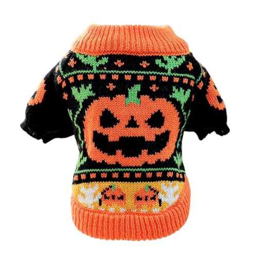 Halloween Themen Haustierpullover Für Kleine Hund Und Katzen Mit Elastischer Hals Warmer Winter Strick Outfit Festival Cerebration Halloween Hundepullover von Storage Bag