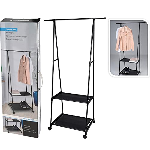 Storage solutions Kleiderständer mit 2 Einlegeböden - Schwarz - Edelstahl - Auf Rädern von Storage Solutions