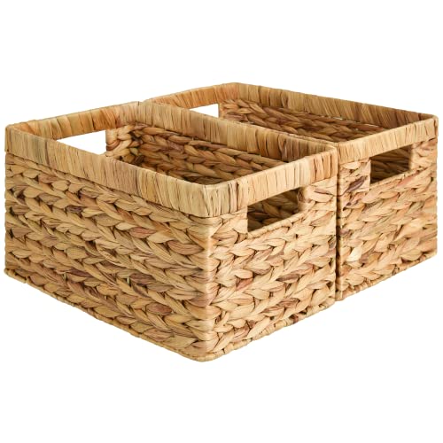 StorageWorks Aufbewahrungskorb aus Wasserhyazinthe, quadratische Körbe Aufbewahrungsbox, robuste Wasserkürbis Regalkörbe mit Griffen, dekorativer Korb für Geschenke, Toilettenartikel, groß, 2 Stück von StorageWorks