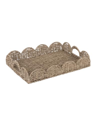 StorageWorks Rattan Tablett, 1er Set Körbe Aufbewahrung Geflochten aus Wasserhyazinthe Seegras 40 * 29 * 7cm Rechteckig Rattan Tablett mit Doppelgriff für Geschenke von StorageWorks