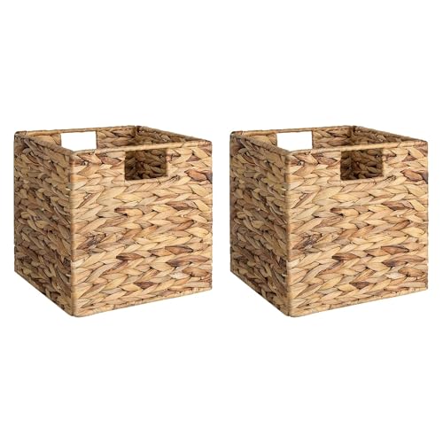 StorageWorks Aufbewahrungsbox Rattan, Wasserhyazinthe decorasian Korb zum Ordnen, handgewebte Aufbewahrungsbox Organizer für Regale, strapazierfähiger geflochtener Korb, groß, 2 Stück von StorageWorks