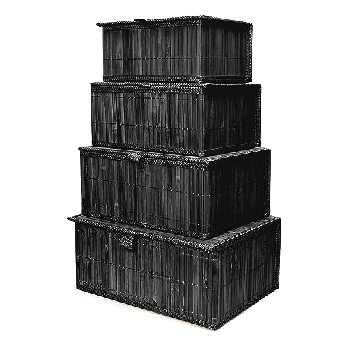 Storagether Weidenkorb mit Deckel, Bambus-Aufbewahrungsbox für Regal, Bambus-Dekor-Aufbewahrungsboxen mit Deckel, rechteckig, dekorativer Korb mit Deckel, Organizer für Schlafzimmer, Wohnzimmer von Storagether