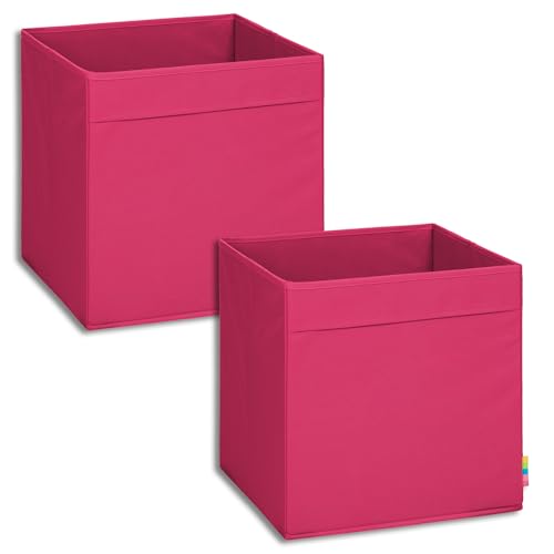 Storanda | 2er Set Aufbewahrungsbox Regal | Faltbare & Extra Stabile Kallax Boxen Aufbewahrung | Aufbewahrungskorb Regalbox für Würfelregal | Ideal für Zuhause & Kinderzimmer | 33x33x33 cm | Rot-Pink von Storanda