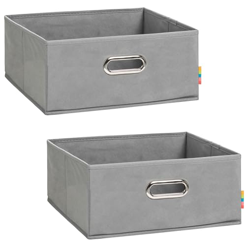 Storanda | 2er Set | LEA Aufbewahrungsbox Halbhoch Regal | Korb Regalbox für Würfelregal Kallax | Aufbewahrung Schlafzimmer, Bad, Büro, Kinderzimmer | Einsatz Schubladentrenner | 33x33x16 cm | Grau von Storanda