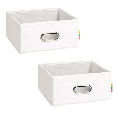 Storanda | 2er Set | MIA Aufbewahrungsbox Halbhoch | Korb Regalbox für Würfelregal Kallax | Aufbewahrung Schlafzimmer, Bad, Büro | Einsatz Schubladentrenner | 28x28x14 cm | Weiß von Storanda