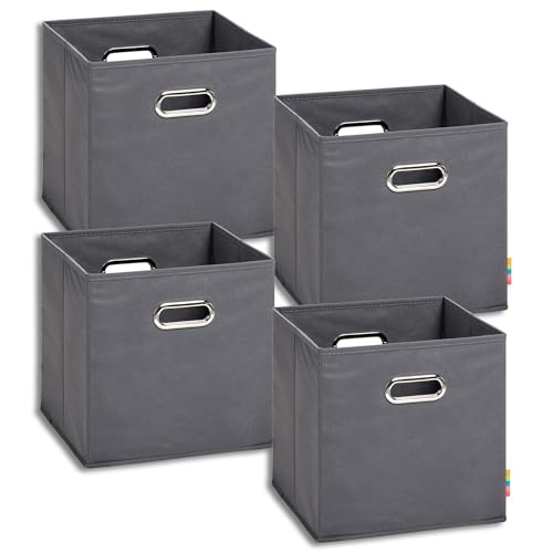 Storanda | 4er Set Aufbewahrungsbox 28x28x28 cm | Beiseitig Breite Griffe | Stabil & Faltbar | Regalbox für Würfelregal | Anthrazit von Storanda